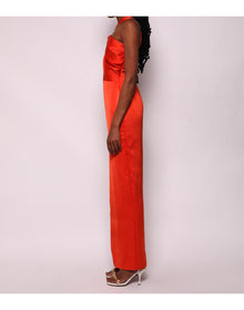 Rasario | Women | Draped Satin Asymmetric Cut-out Gown With Ring | Orange