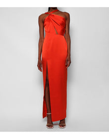 Rasario | Women | Draped Satin Asymmetric Cut-out Gown With Ring | Orange