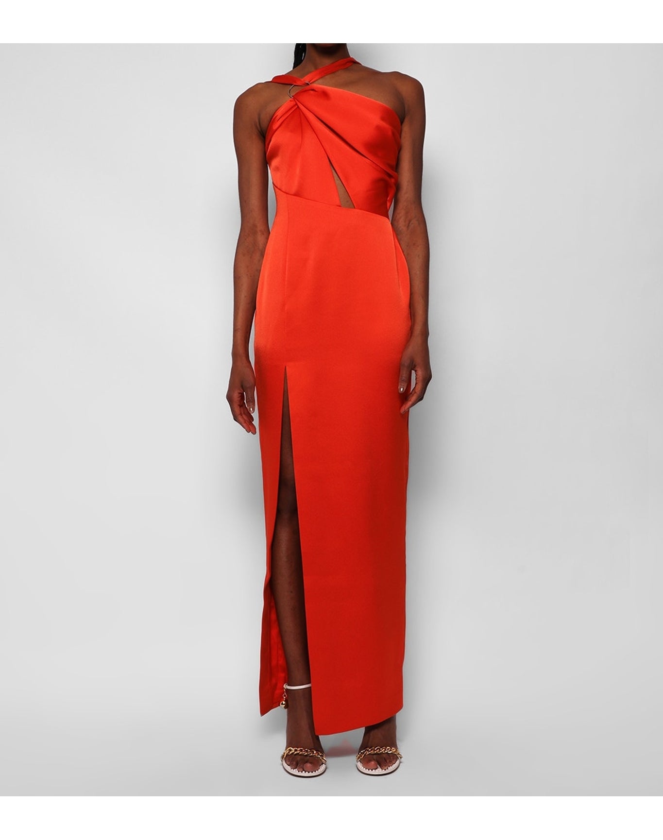 Rasario | Women | Draped Satin Asymmetric Cut-out Gown With Ring | Orange