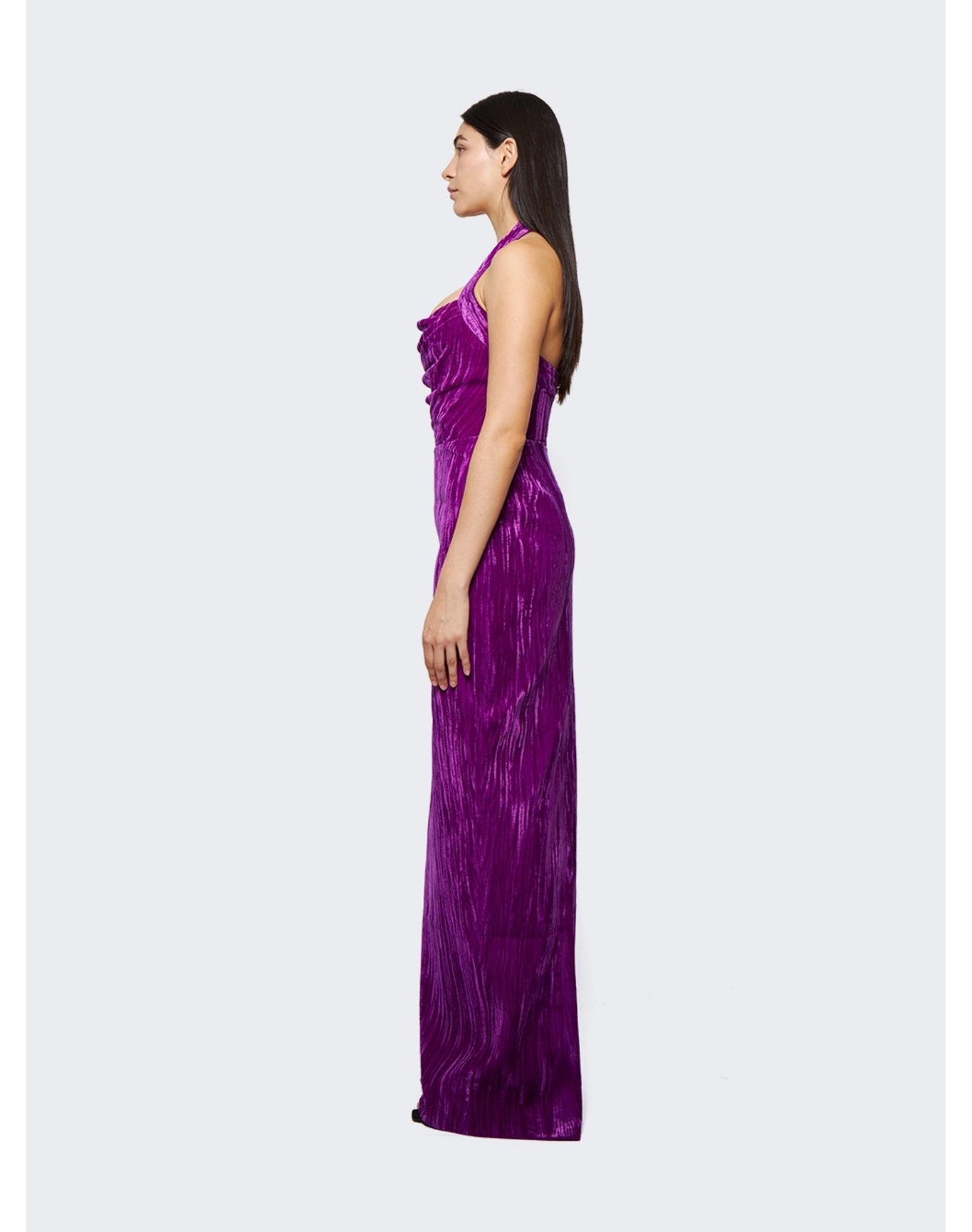 Rasario | Women | Draped Velvet Maxi Dress | Purple