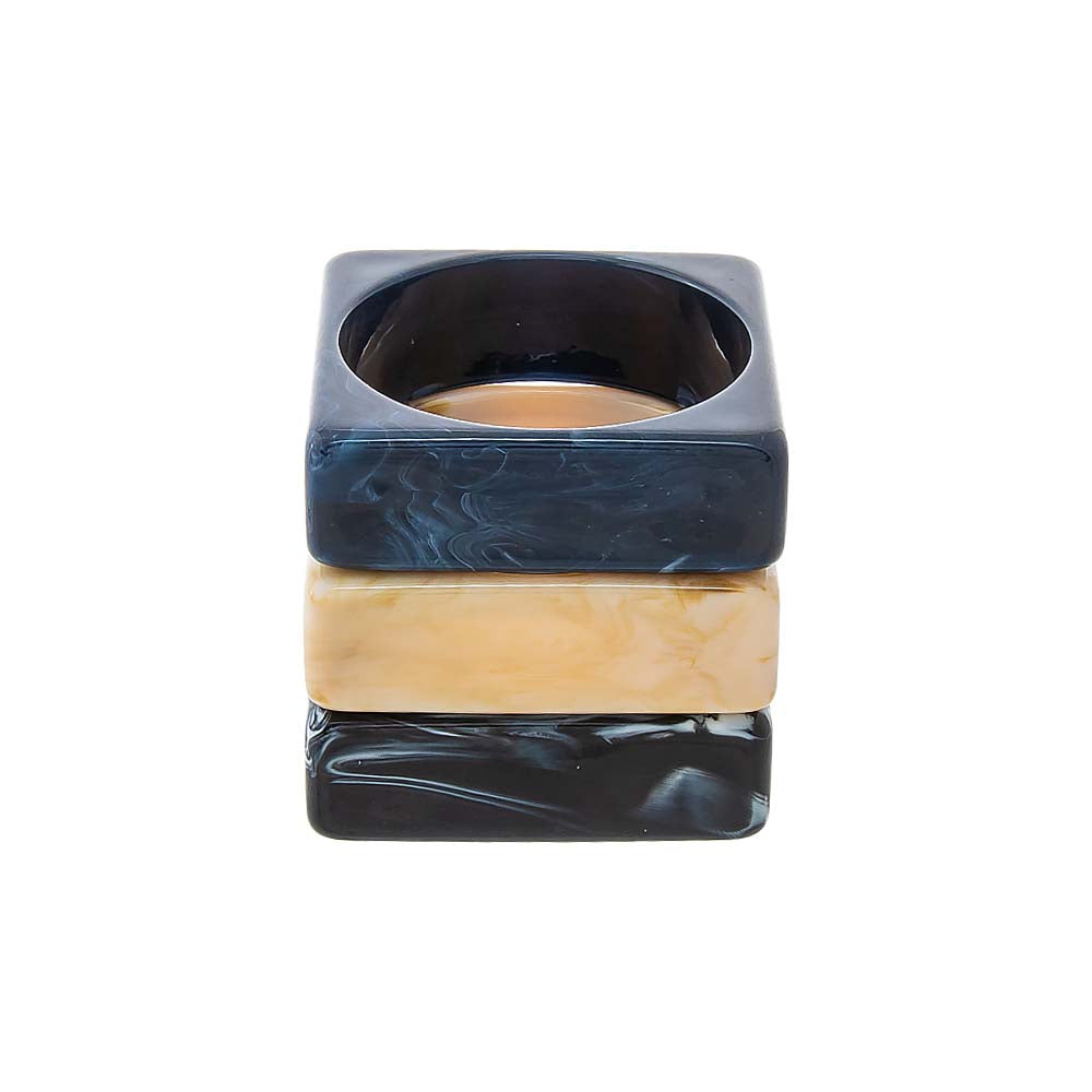 Charcoal & Cream Square Resin Bangle Set - Adina's Jewels