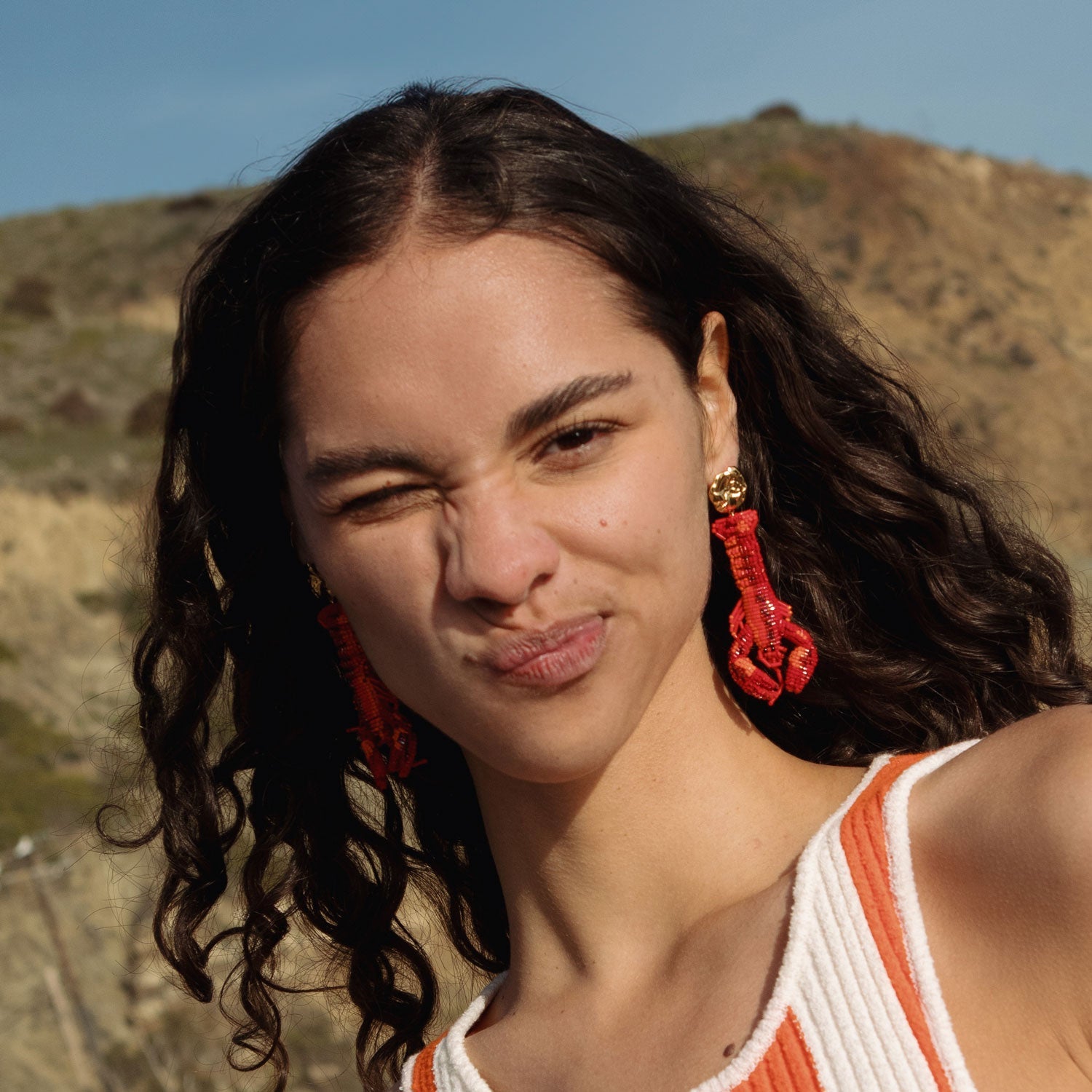 Lobster Drop Earrings | Red/Multi | 14K Gold Plated Brass
