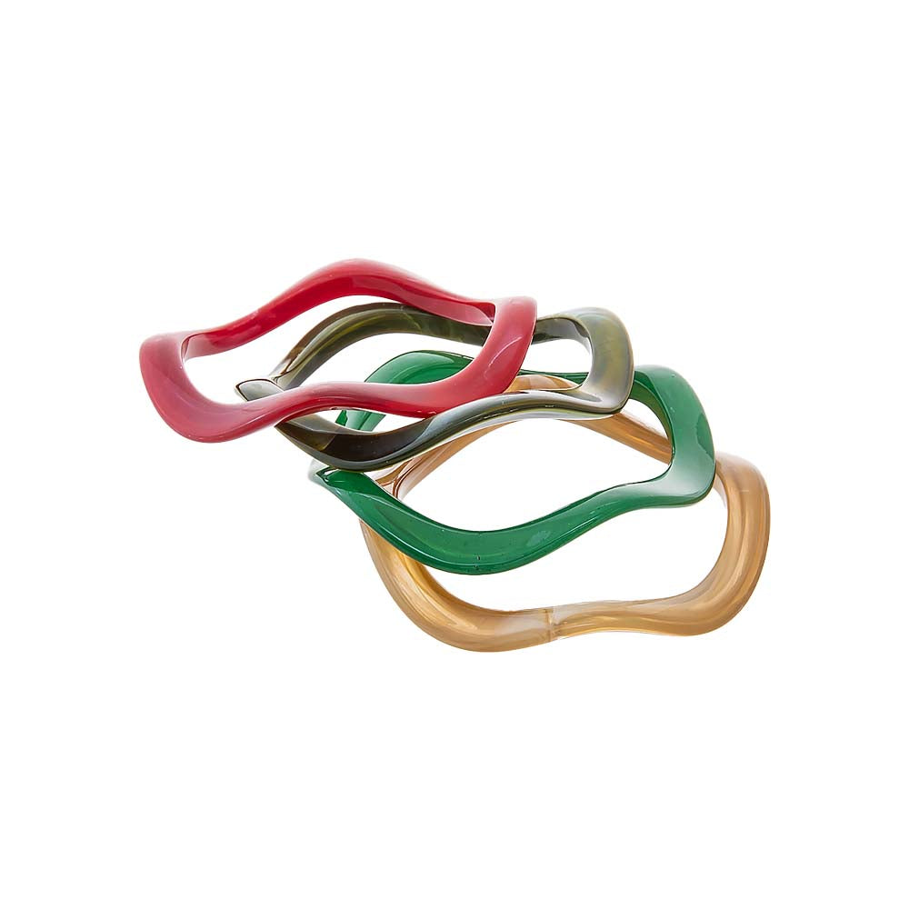 Red Colored Wavy Resin Bangle Stack Set - Adina's Jewels