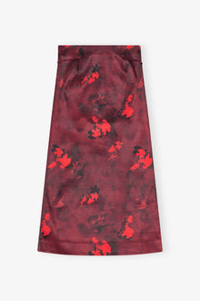 Red Printed Satin Maxi Skirt | Winery