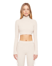 Rib Knit Backless Long Sleeve | Light Oat
