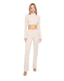 Rib Knit Backless Long Sleeve | Light Oat