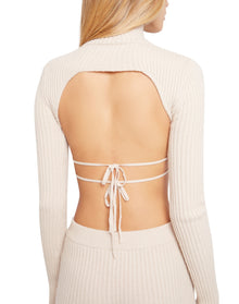 Rib Knit Backless Long Sleeve | Light Oat