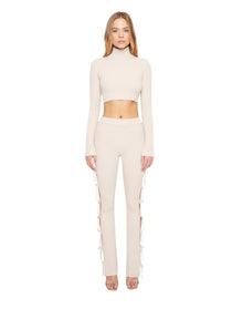 Rib Knit Backless Long Sleeve | Light Oat