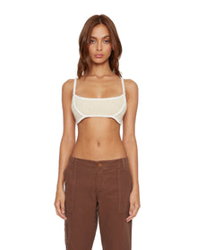 Rib Knit Exposed Seam Bra | Light Cream/White