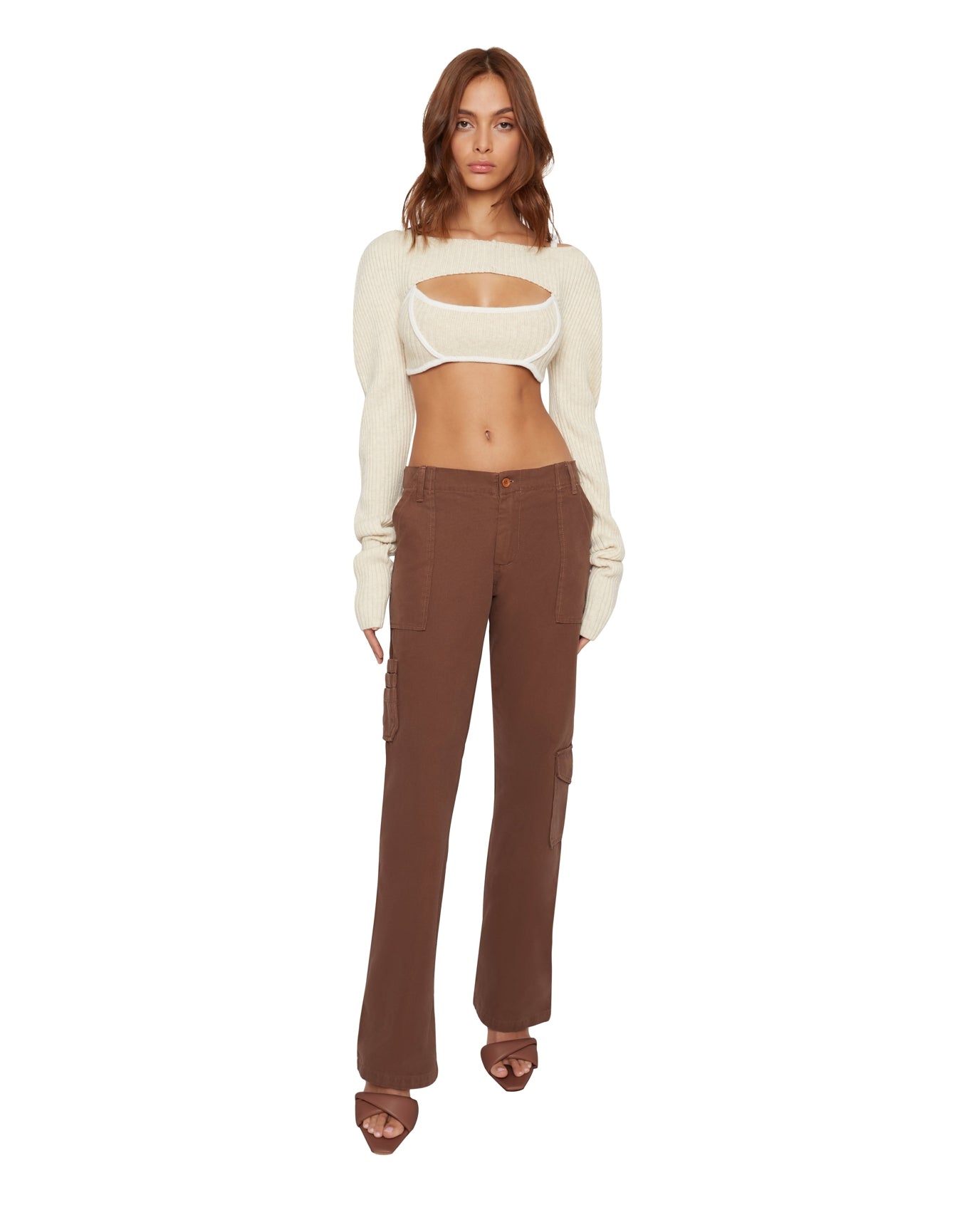 Rib Knit Exposed Seam Bra | Light Cream/White