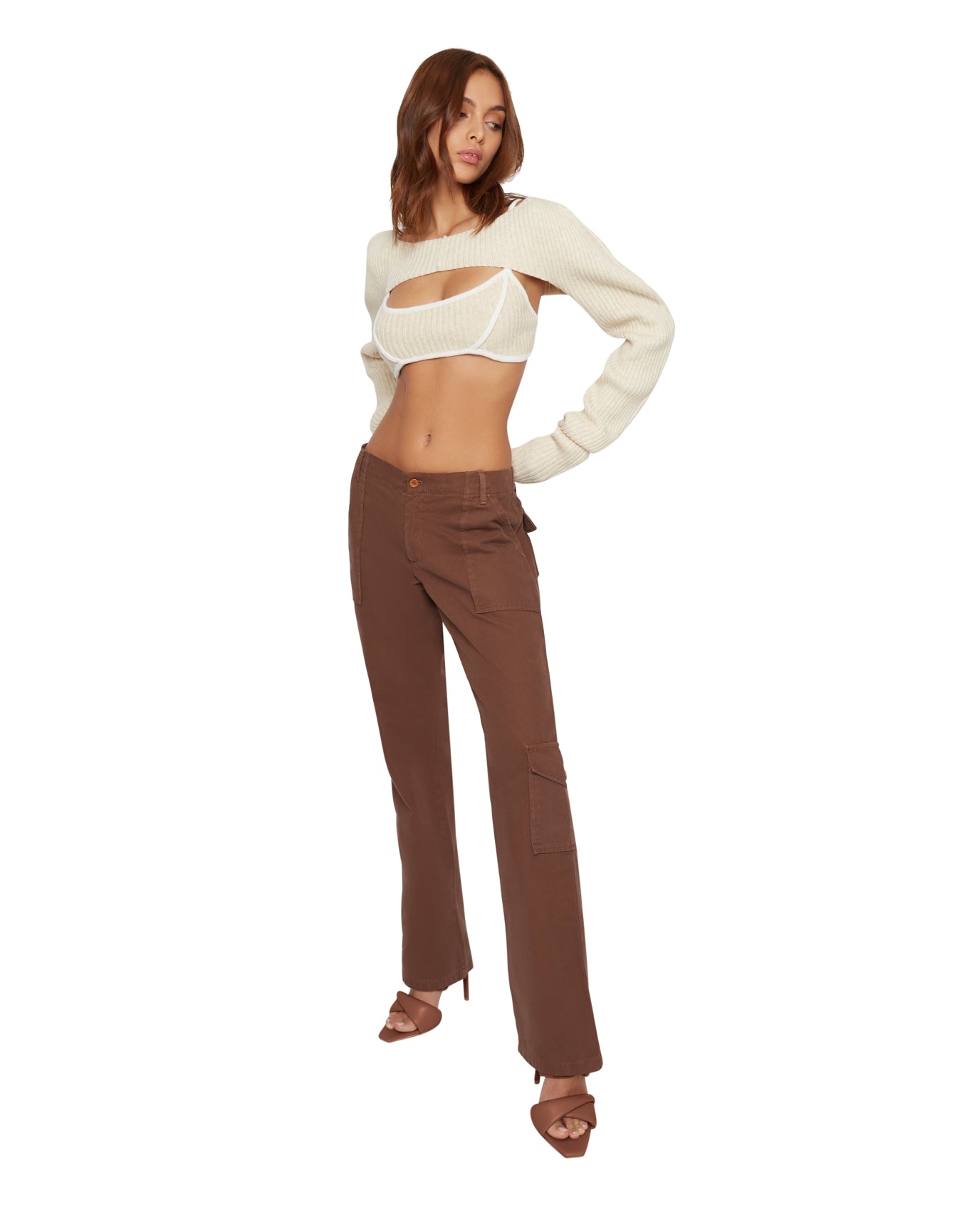 Rib Knit Exposed Seam Bra | Light Cream/White