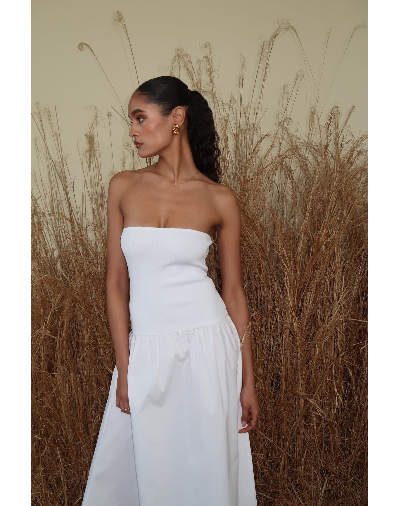 Ribbed Cotton Midi Dress | White