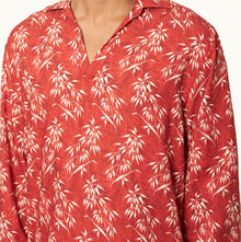 Ridley Relaxed Fit Open Resort Placket Bamboo Print Linen Shirt | Summer Red/White Sand
