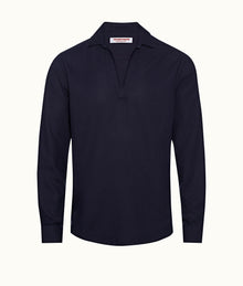 Ridley Waffled Organic Cotton Pullover Shirt | Navy