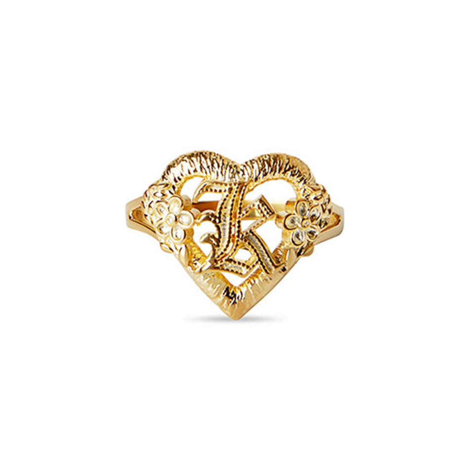 The Cutout Old English Flower Heart Letter Ring | Sterling Silver | Size 9