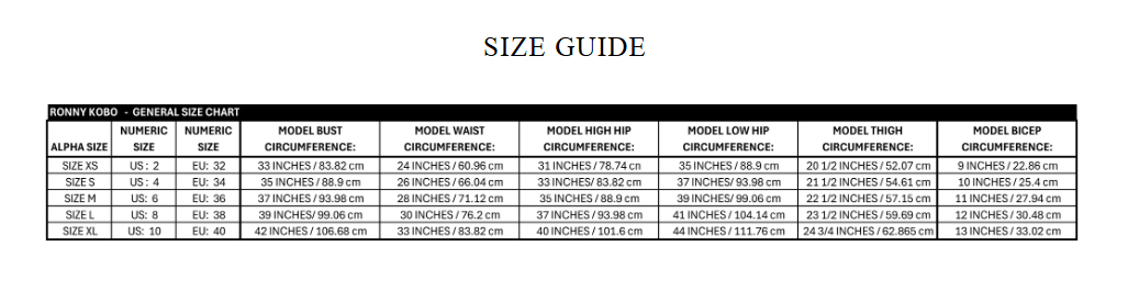 Product size guide