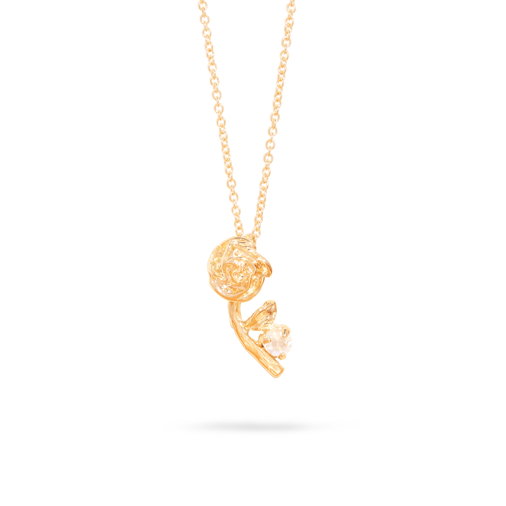Stone and Strand 10K Yellow Gold Rose Charm With Moonstone Necklace Front Image