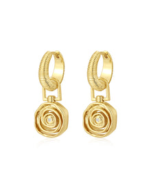 Rosette Coil Charm Hoops | Cubic Zirconia | Gold
