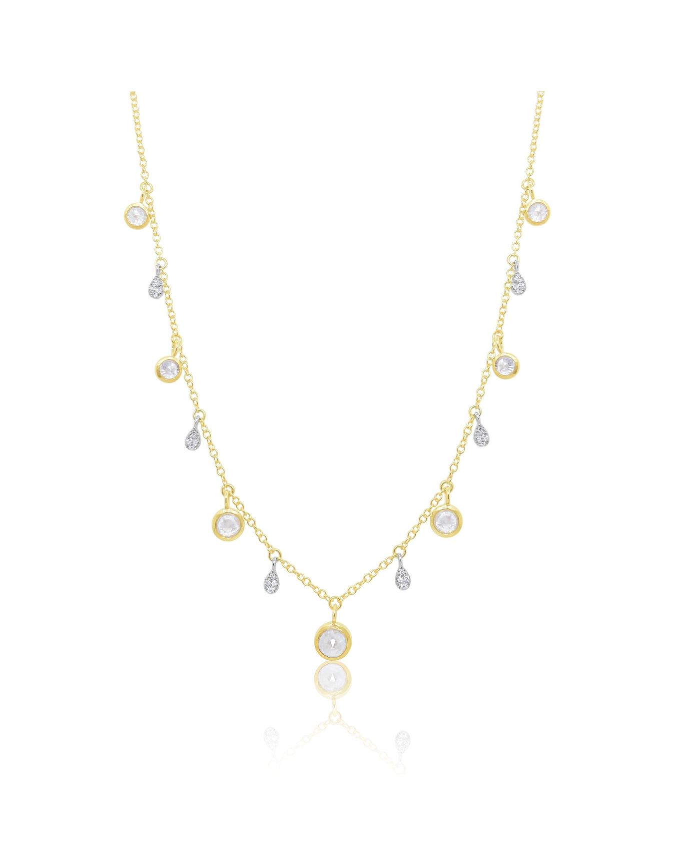 Rough Diamond and Diamond Station Necklace | 14kt Yellow Gold