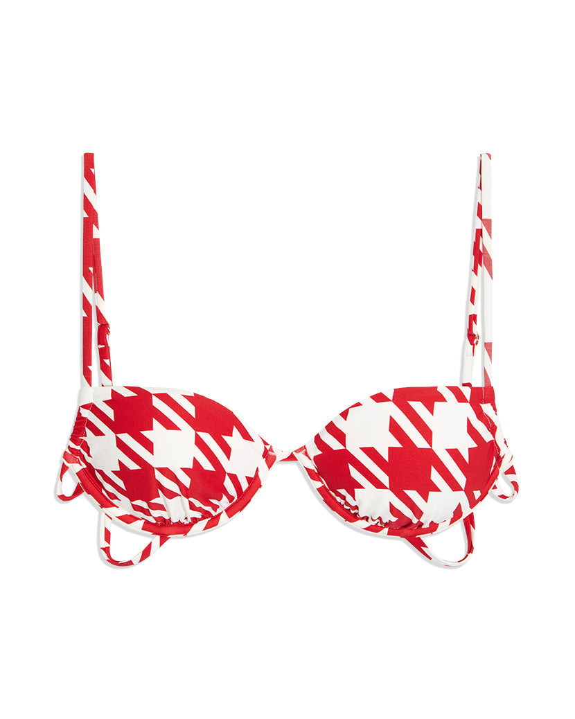 Ruched Underwire Oversized Houndstooth Bikini Top | Cherry Red White