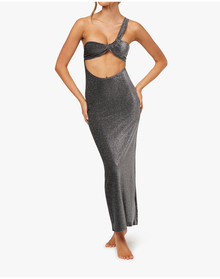 Ruched Asymmetrical Knit Maxi Dress | Black