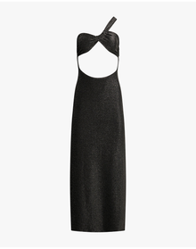 Ruched Asymmetrical Knit Maxi Dress | Black