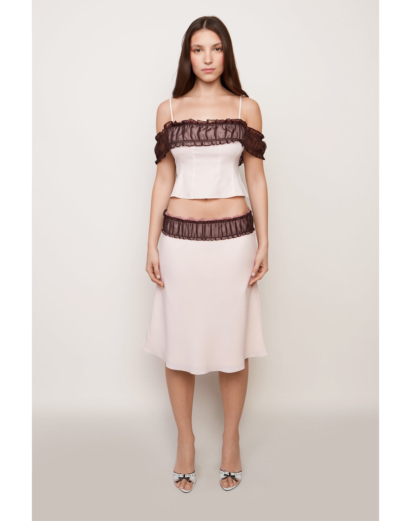 Ruched Chiffon Lace Midi Skirt | Ballet Slipper