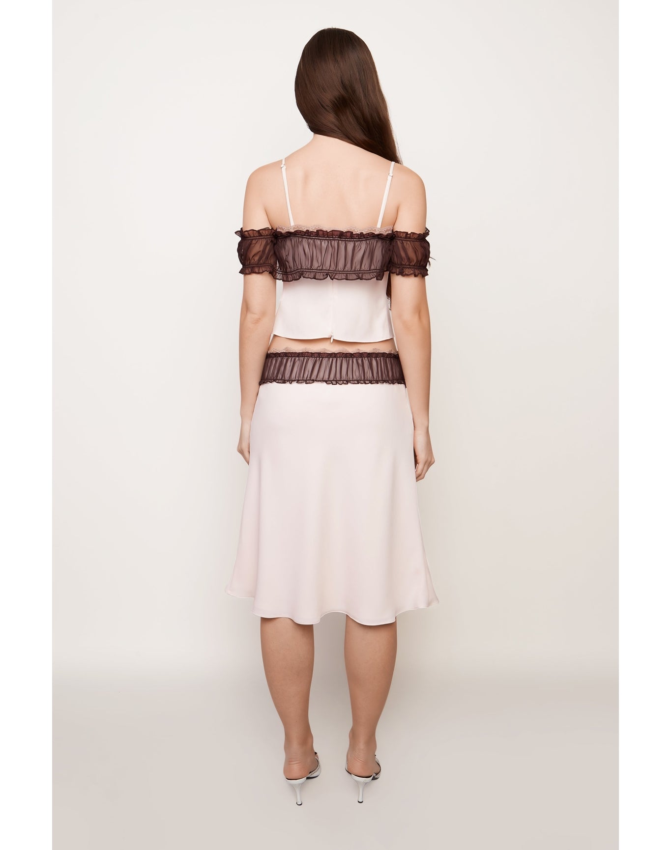 Ruched Chiffon Lace Midi Skirt | Ballet Slipper