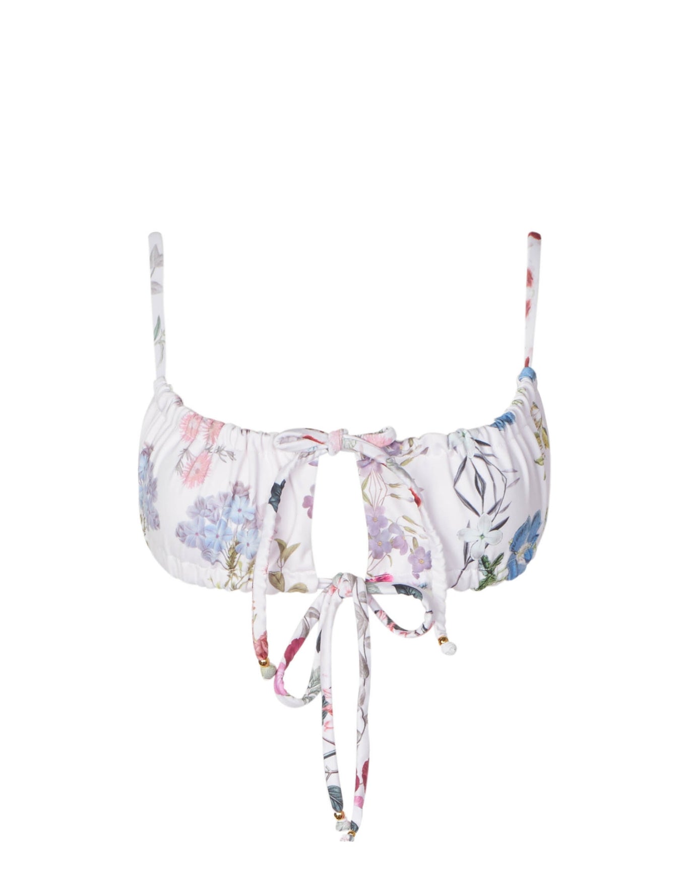 Ruched Floral Alice Bikini Top | White