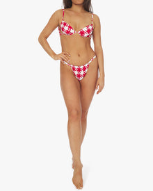 Ruched Underwire Oversized Houndstooth Bikini Top | Cherry Red White