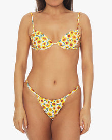Adjustable Ruched Micro Sunflowers Bikini Bottom | Off White