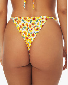 Adjustable Ruched Micro Sunflowers Bikini Bottom | Off White