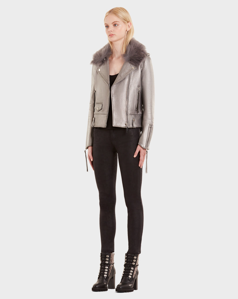 Women | MYTHOS Leather Jacket | Silver