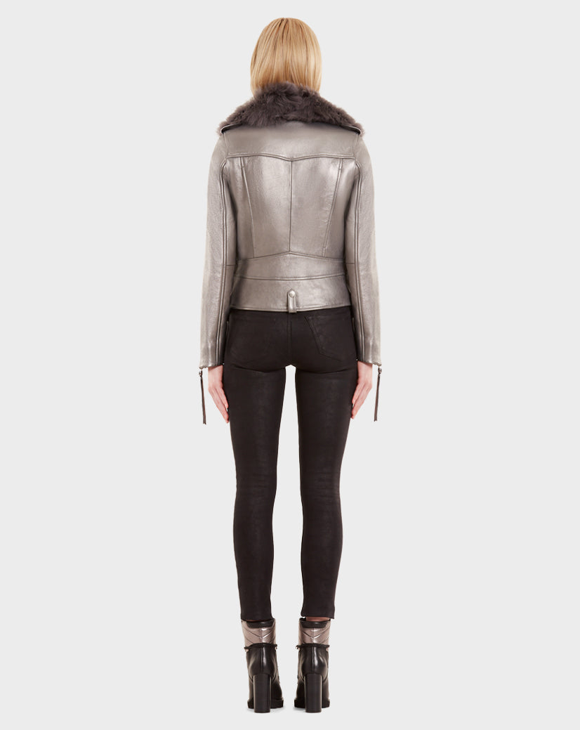 Women | MYTHOS Leather Jacket | Silver