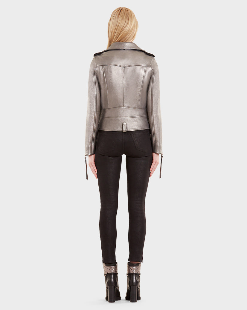 Women | MYTHOS Leather Jacket | Silver