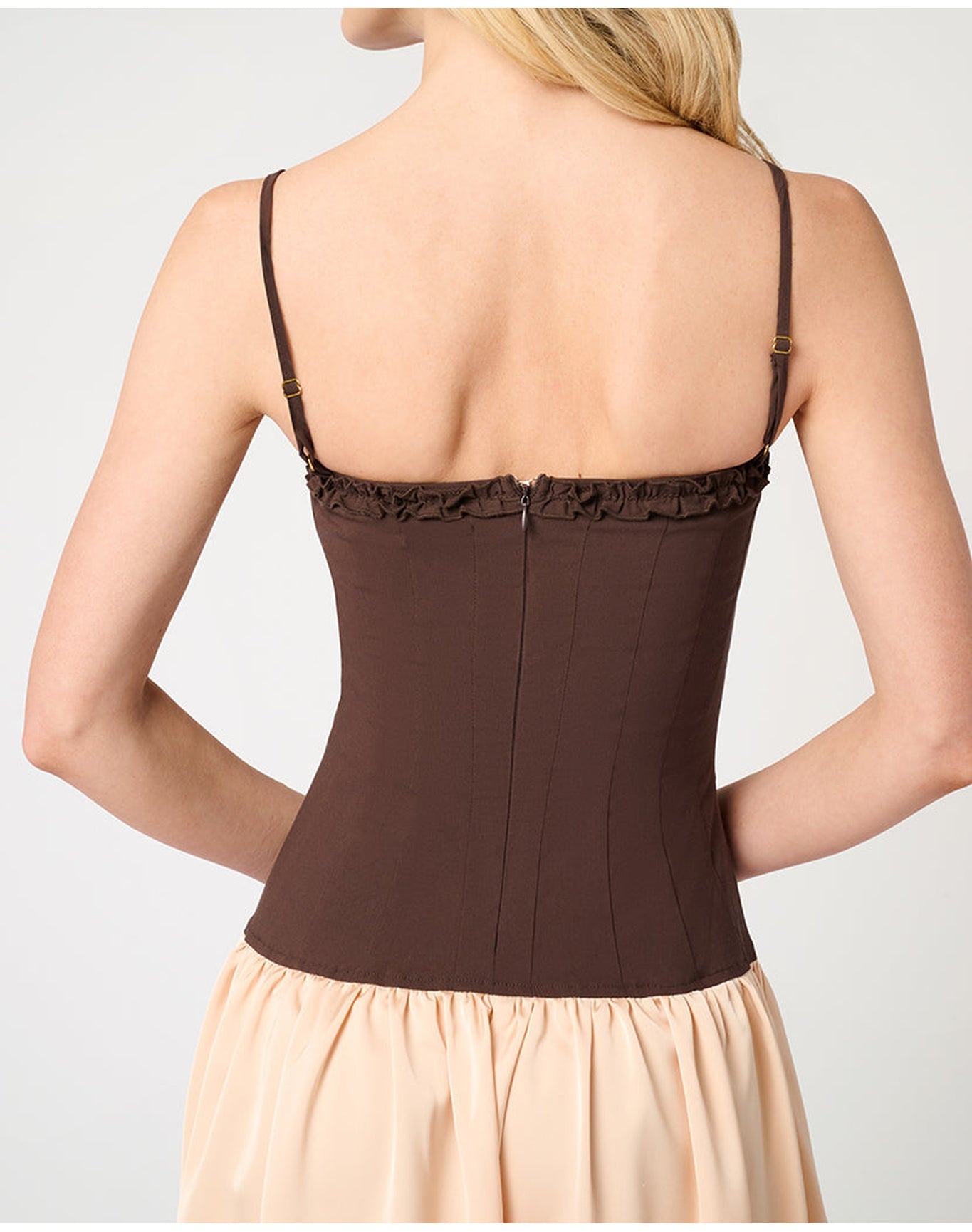 Ruffle Corset Maxi Dress | Chestnut x Blush
