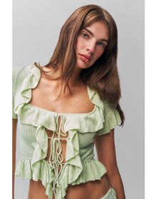 Ruffle Knit Tie Top | Pistachio