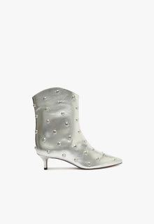 Maryann Metallic Leather Bootie | Silver