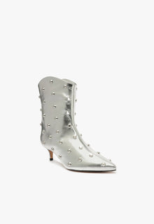 Maryann Metallic Leather Bootie | Silver