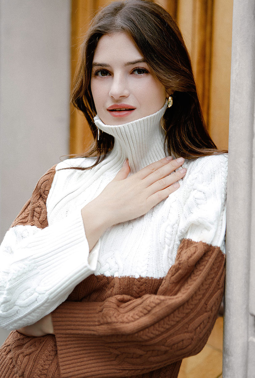 Rowen Wool Sweater | Ivory & Caramel
