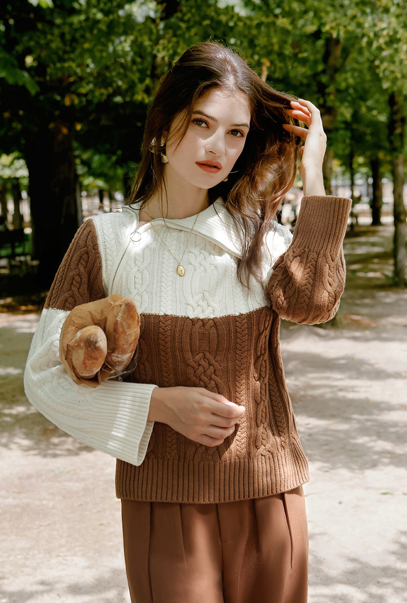 Rowen Wool Sweater | Ivory & Caramel