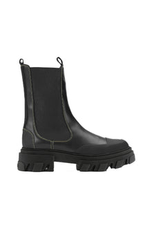 Yellow Stitched Mid Chelsea Boots | Black