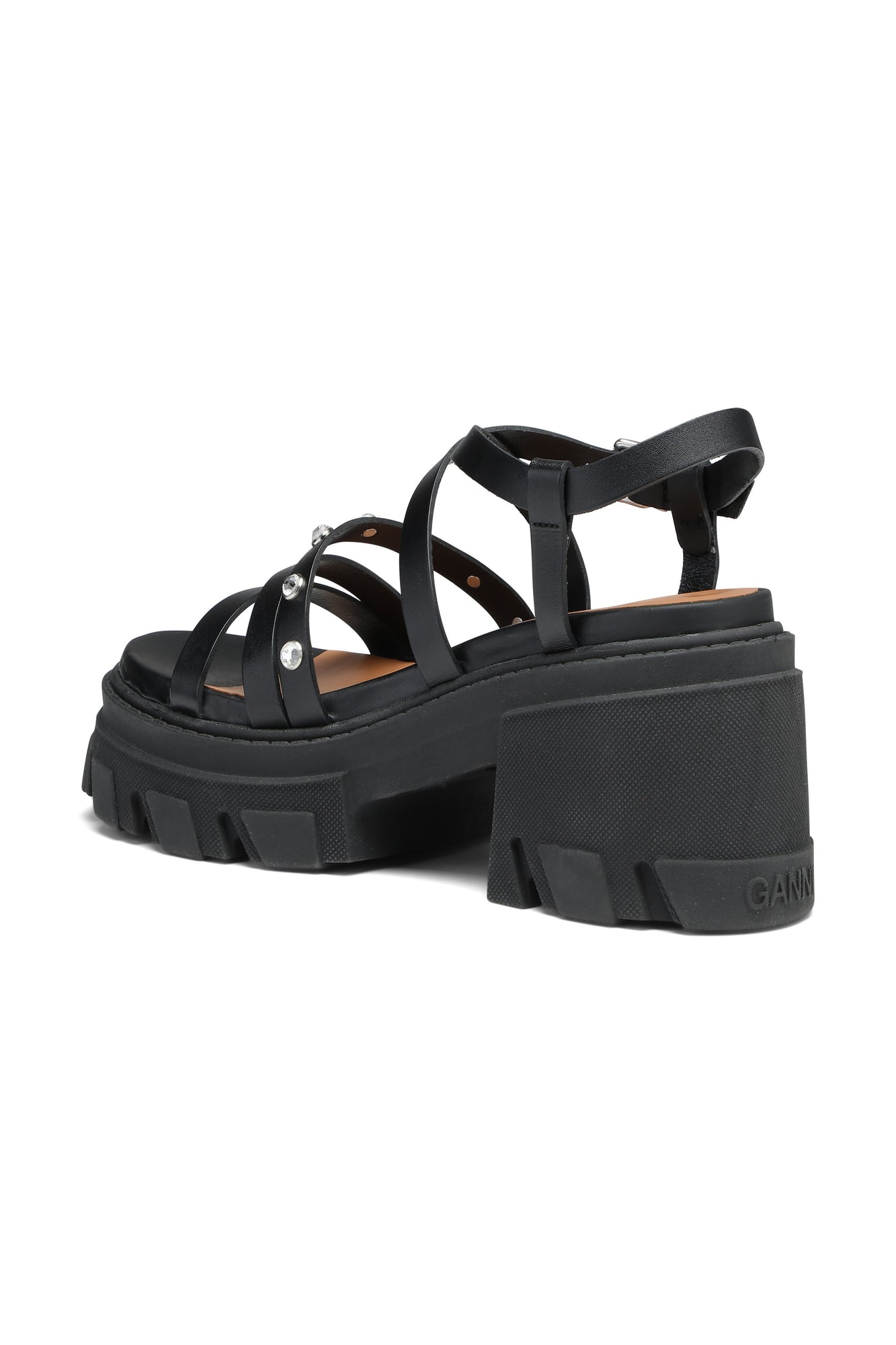 Chunky Studded Heeled Sandals | Black