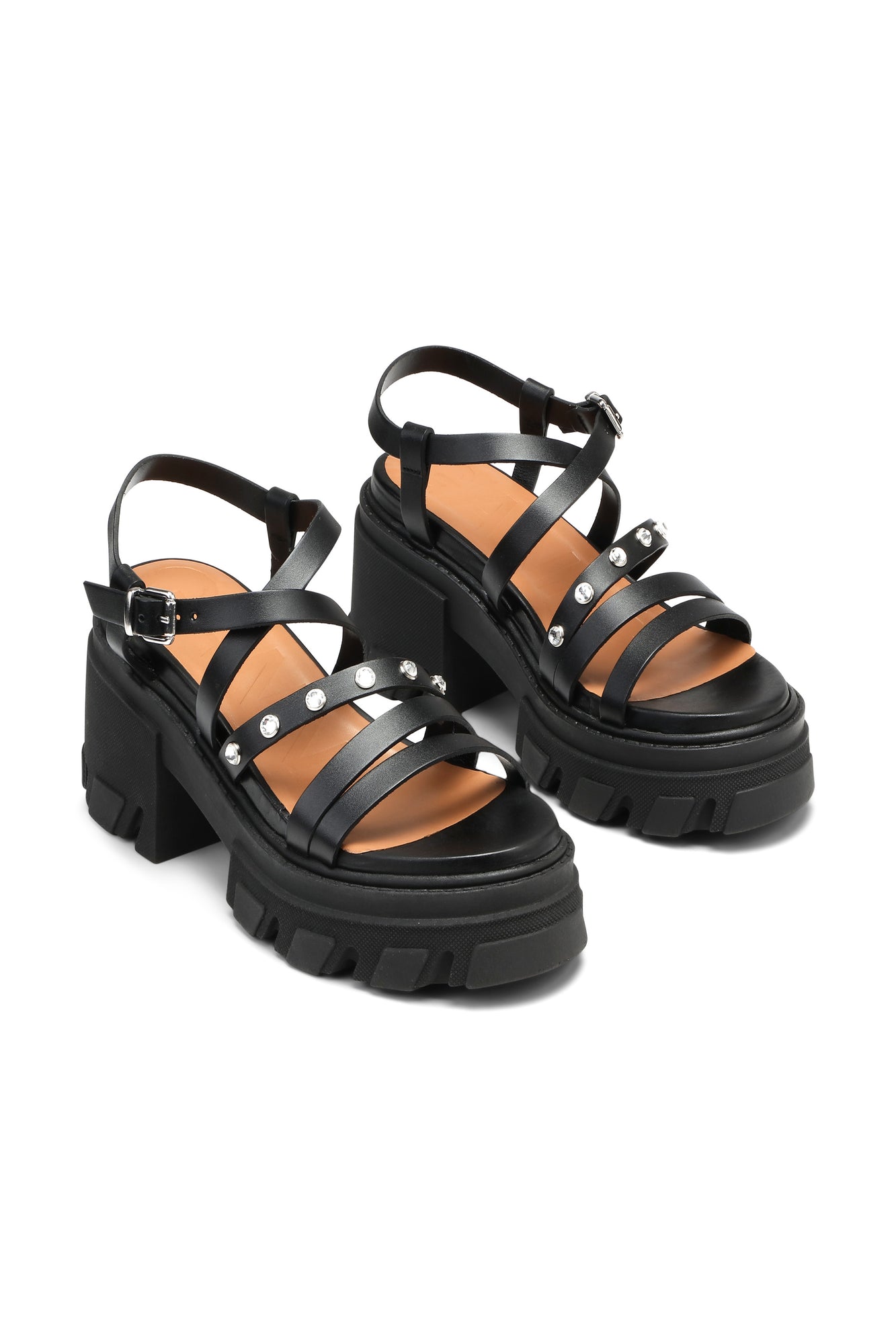 Chunky Studded Heeled Sandals | Black