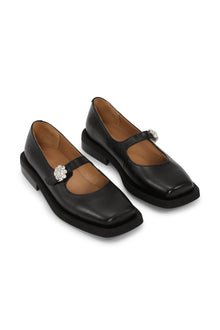 Wide Welt Squared Toe Mary Jane Ballerina | Black