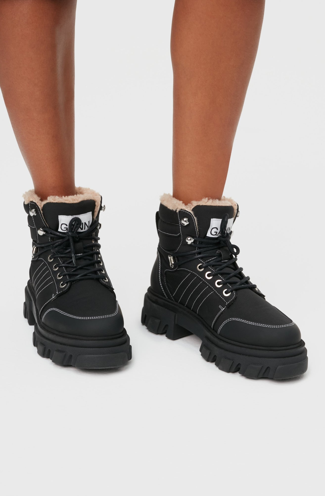 Cleated Lace Up Hiking Boot | Pull-Tab At The Heel | Black