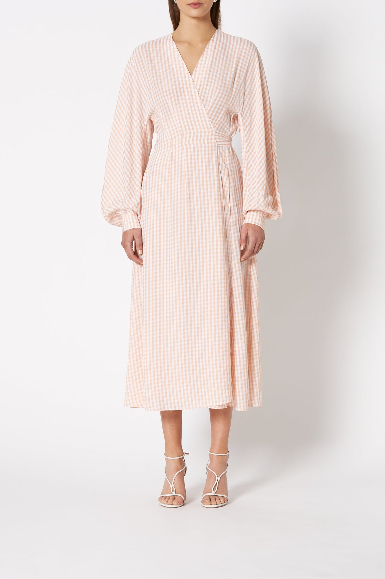 Gingham Wrap Front Dress Peach - Scanlan Theodore US