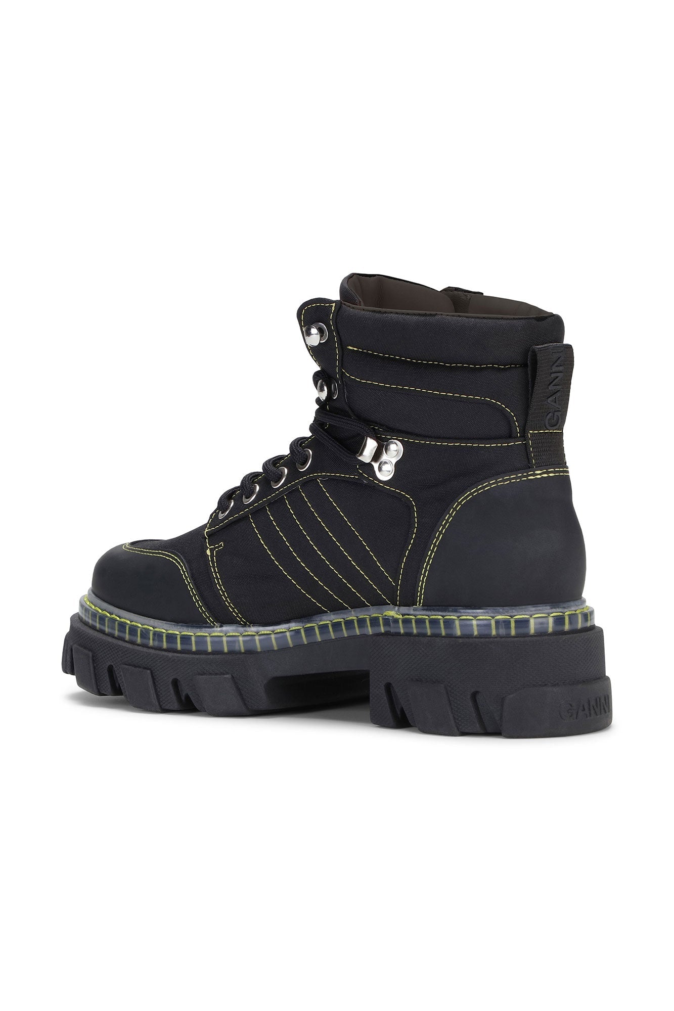 Cleated Lace Up Hiking Boot | Contrast Stitching | Black