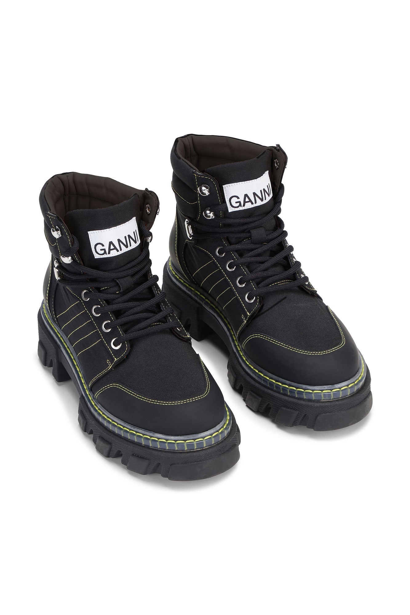 Cleated Lace Up Hiking Boot | Contrast Stitching | Black