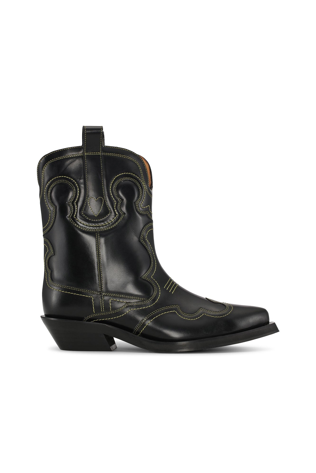 Low Shaft Embroidered Western Boot | Black/Yellow